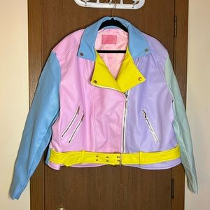 LIKE NEW Azalea Wang pastel color block faux leather jacket!